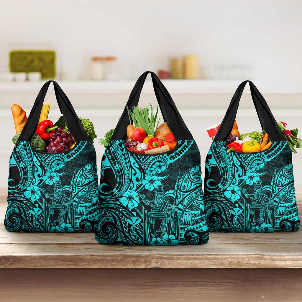 Hawaii King Kamehameha Grocery Bag Polynesian Pattern Turquoise Version LT01 3-pack One Size Turquoise - Polynesian Pride