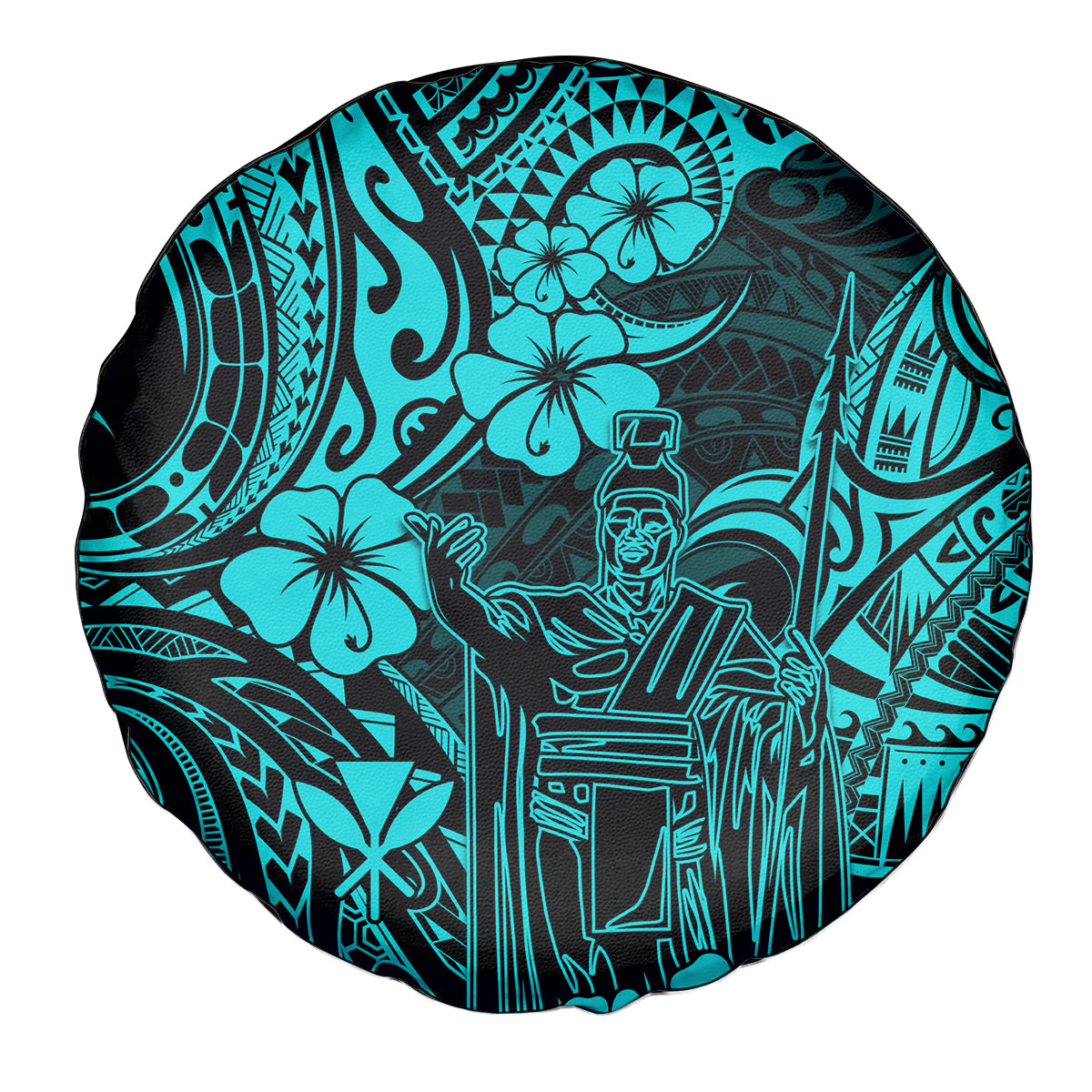 Hawaii King Kamehameha Spare Tire Cover Polynesian Pattern Turquoise Version LT01 Turquoise - Polynesian Pride