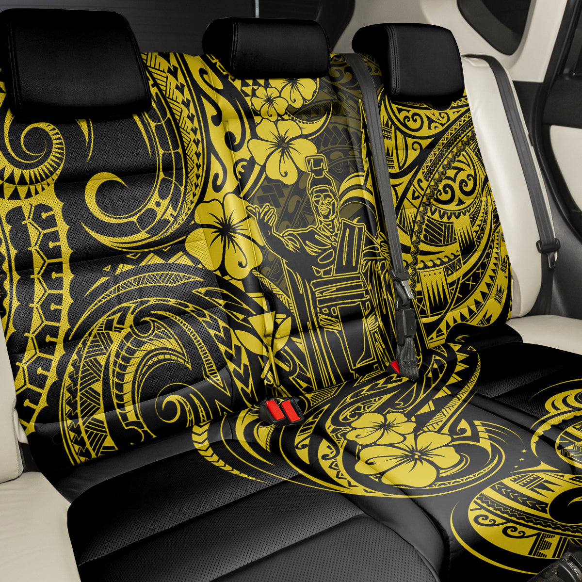 Hawaii King Kamehameha Back Car Seat Cover Polynesian Pattern Yellow Version LT01 - Polynesian Pride