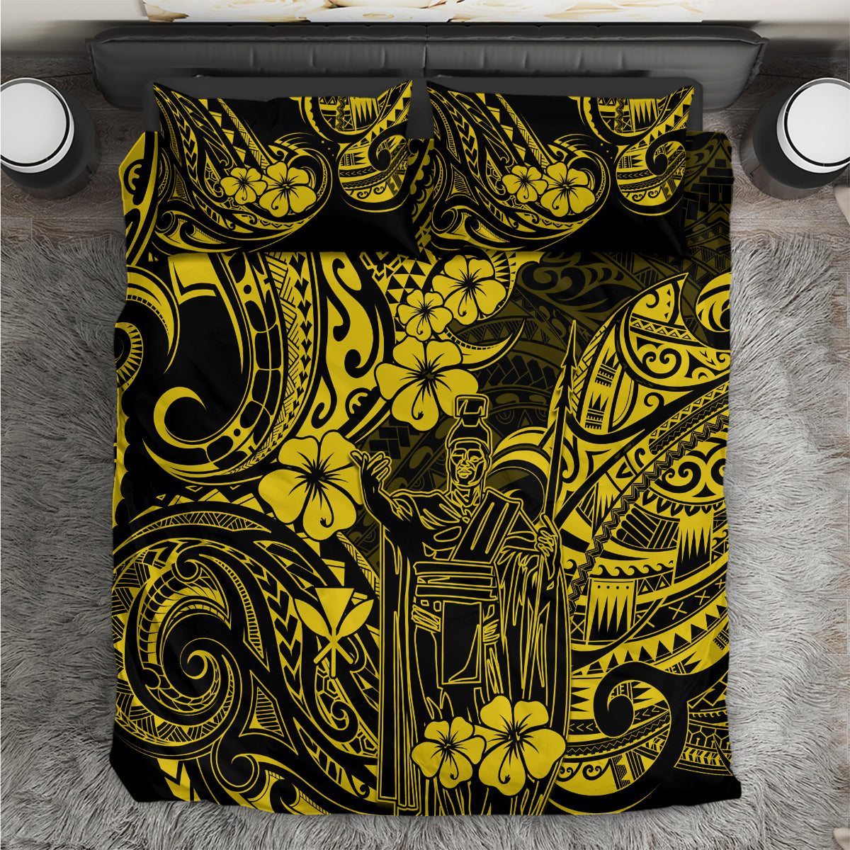 Hawaii King Kamehameha Bedding Set Polynesian Pattern Yellow Version LT01 Yellow - Polynesian Pride