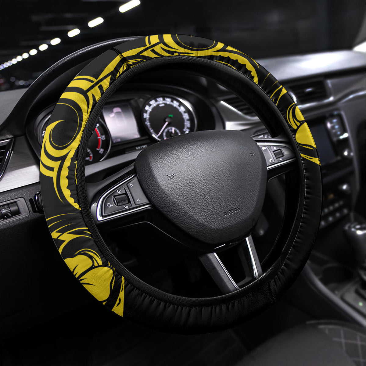 Hawaii King Kamehameha Steering Wheel Cover Polynesian Pattern Yellow Version LT01 Universal Fit Yellow - Polynesian Pride