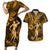 Hawaii Hula Girl Couples Matching Short Sleeve Bodycon Dress and Hawaiian Shirt Polynesian Pattern Gold Version LT01 Gold - Polynesian Pride