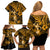 Hawaii Hula Girl Family Matching Off Shoulder Short Dress and Hawaiian Shirt Polynesian Pattern Gold Version LT01 - Polynesian Pride