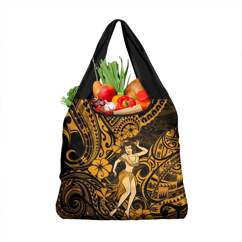 Hawaii Hula Girl Grocery Bag Polynesian Pattern Gold Version LT01 1-pack One Size Gold - Polynesian Pride