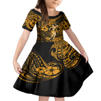 Hawaii Hula Girl Kid Short Sleeve Dress Polynesian Pattern Gold Version LT01 KID Gold - Polynesian Pride