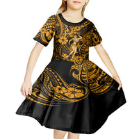 Hawaii Hula Girl Kid Short Sleeve Dress Polynesian Pattern Gold Version LT01 - Polynesian Pride
