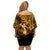 Hawaii Hula Girl Off Shoulder Short Dress Polynesian Pattern Gold Version LT01 - Polynesian Pride