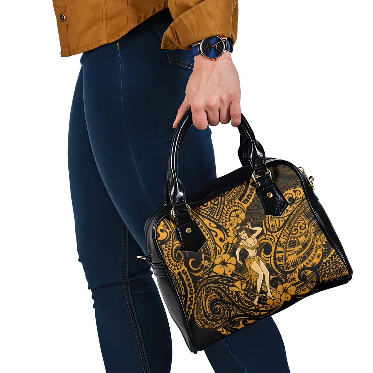 Hawaii Hula Girl Shoulder Handbag Polynesian Pattern Gold Version LT01 - Polynesian Pride