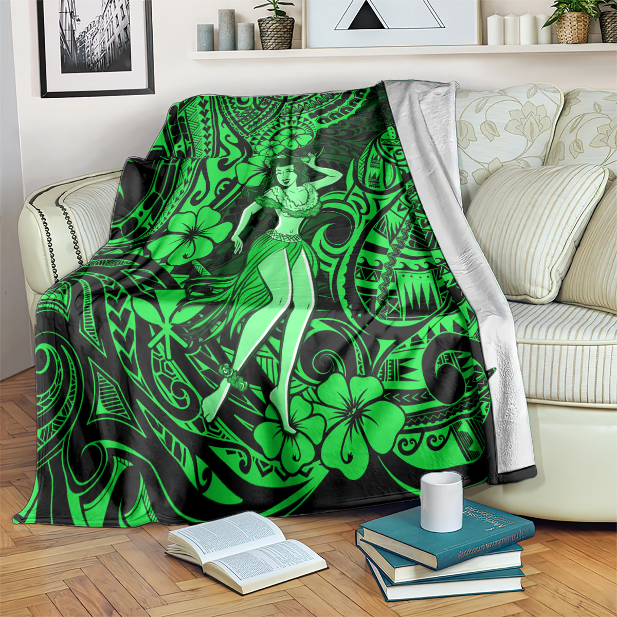 Hawaii Hula Girl Blanket Polynesian Pattern Green Version LT01 - Polynesian Pride