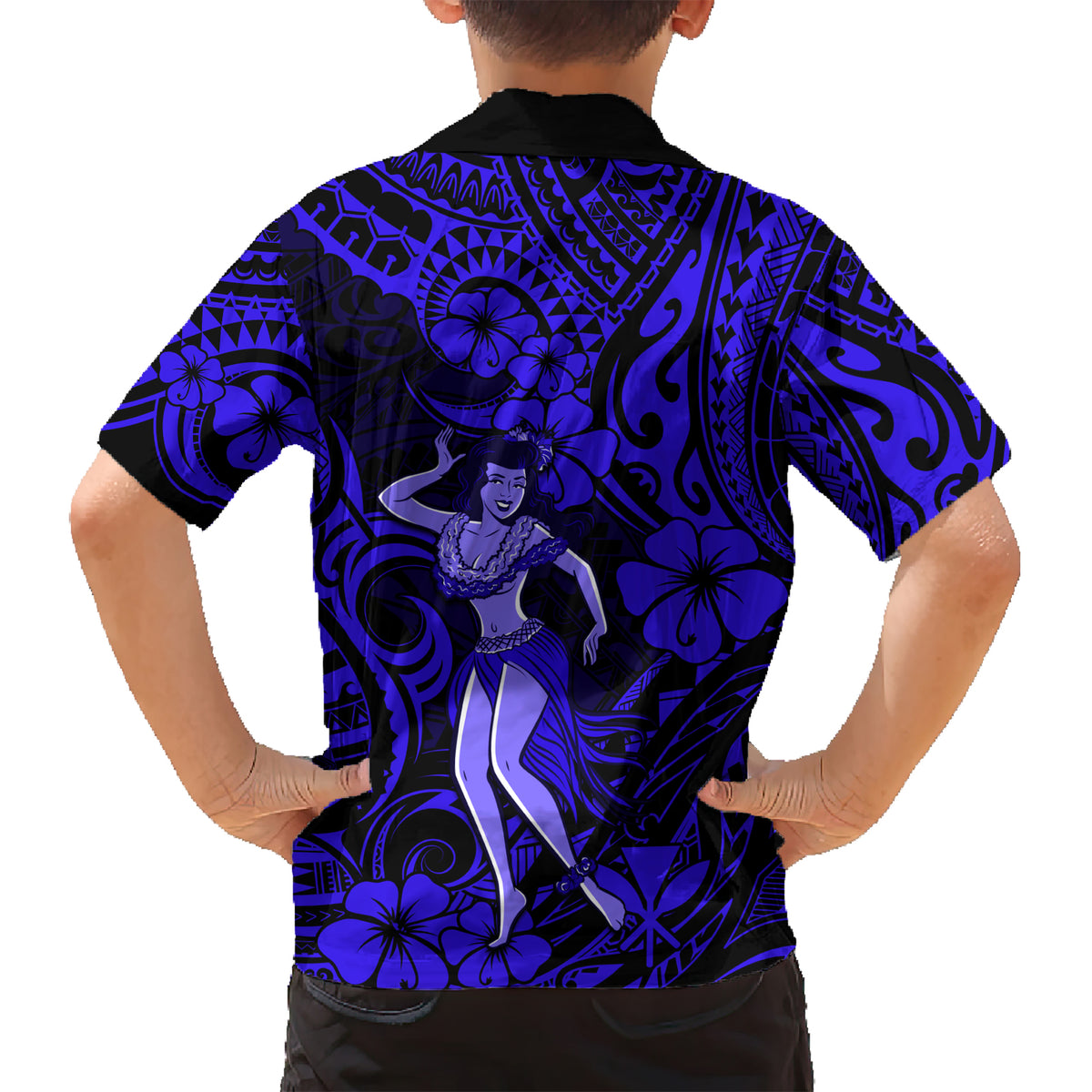 Hawaii Hula Girl Kid Hawaiian Shirt Polynesian Pattern Navy Blue Version LT01 - Polynesian Pride