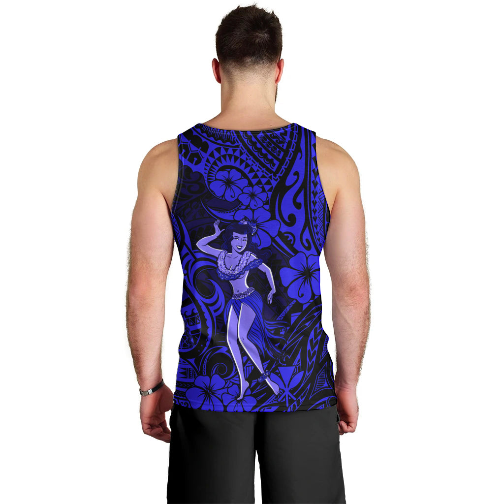 Hawaii Hula Girl Men Tank Top Polynesian Pattern Navy Blue Version LT01 - Polynesian Pride