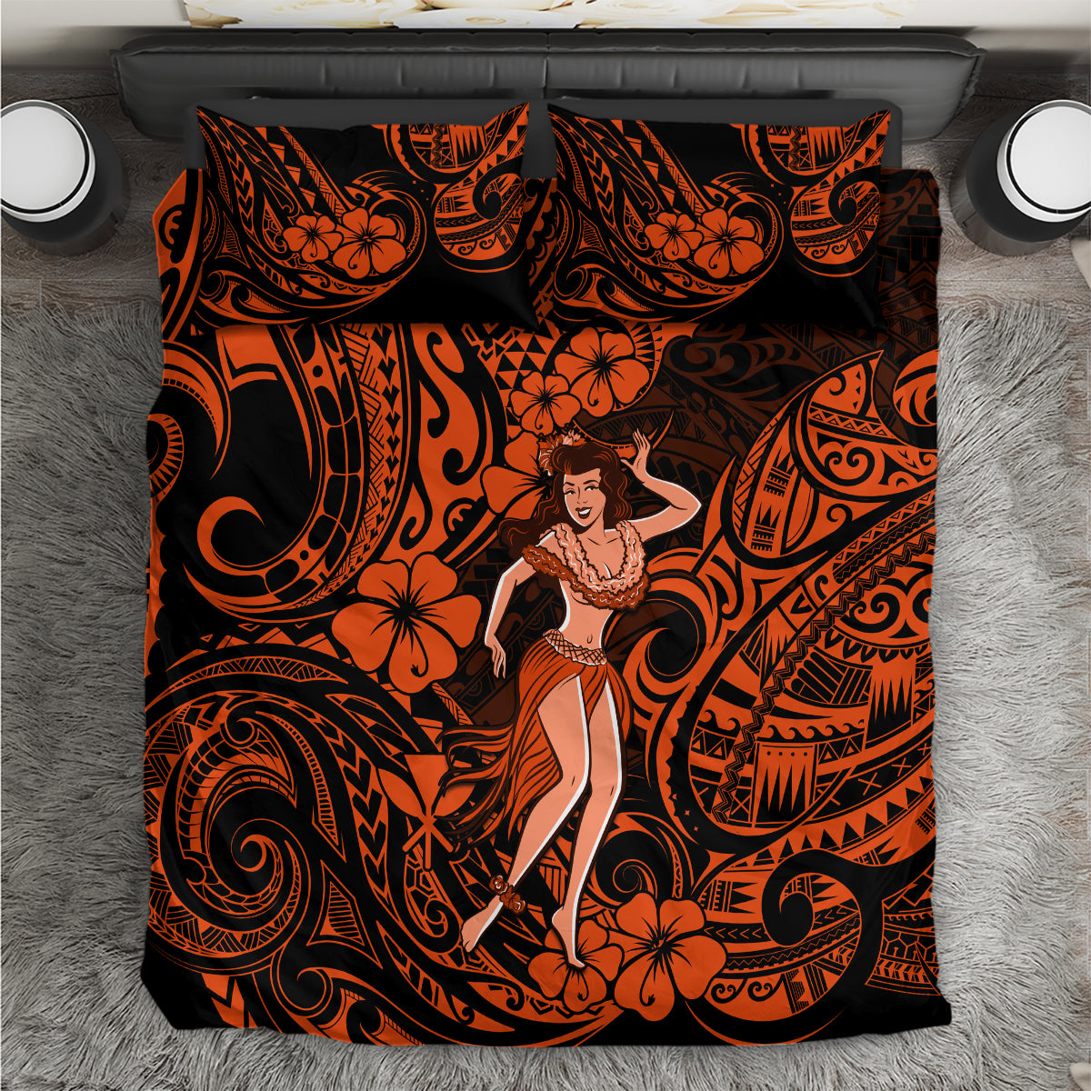 Hawaii Hula Girl Bedding Set Polynesian Pattern Orange Version LT01 Orange - Polynesian Pride