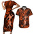 Hawaii Hula Girl Couples Matching Short Sleeve Bodycon Dress and Hawaiian Shirt Polynesian Pattern Orange Version LT01 Orange - Polynesian Pride