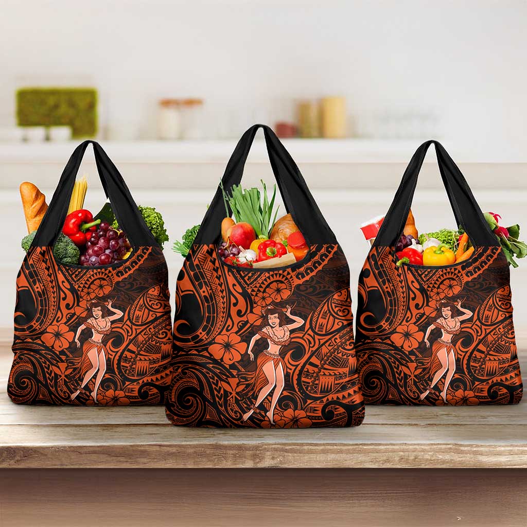 Hawaii Hula Girl Grocery Bag Polynesian Pattern Orange Version LT01 3-pack One Size Orange - Polynesian Pride