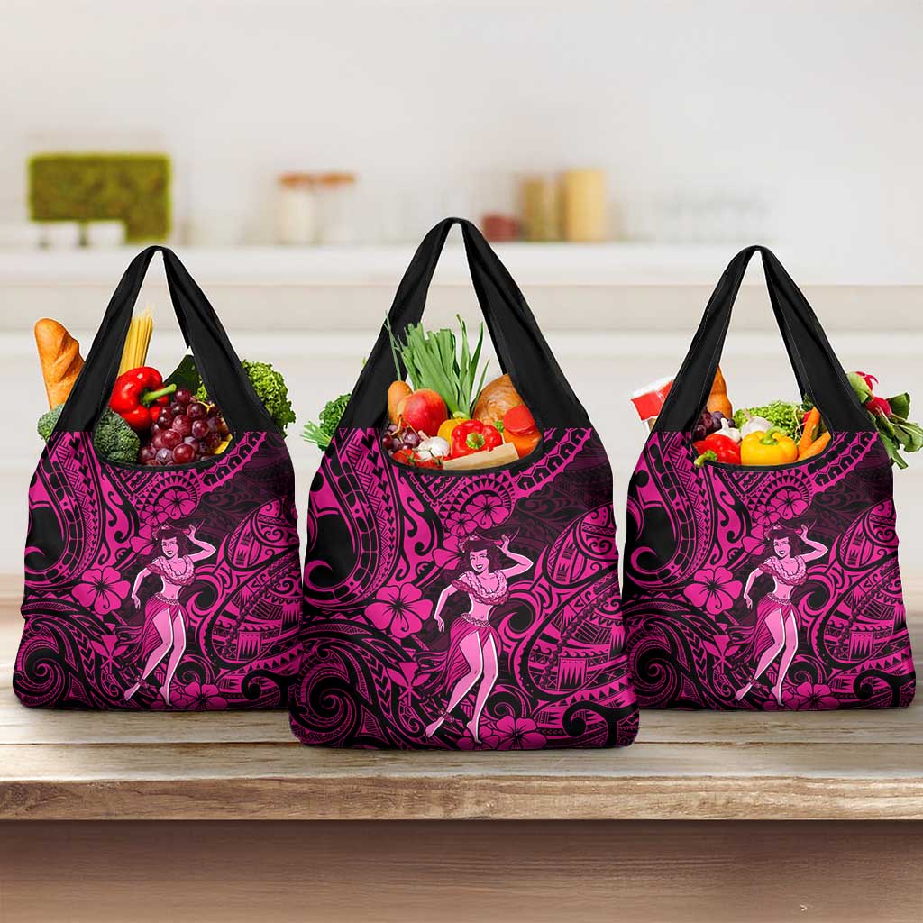 Hawaii Hula Girl Grocery Bag Polynesian Pattern Pink Version LT01 3-pack One Size Pink - Polynesian Pride