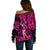 Hawaii Hula Girl Off Shoulder Sweater Polynesian Pattern Pink Version LT01 - Polynesian Pride