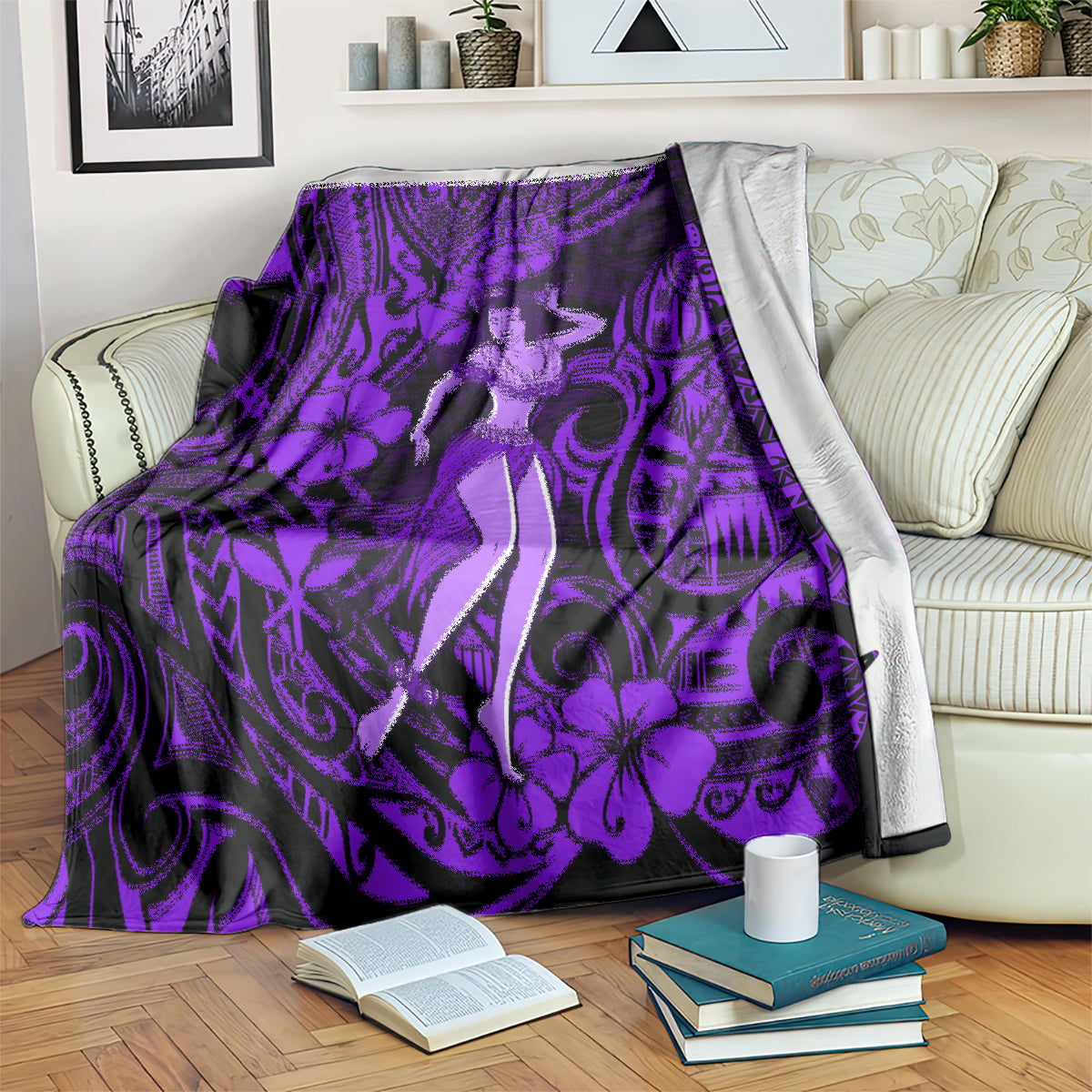 Hawaii Hula Girl Blanket Hibiscus Hawaii Tribal Tattoo Purple Version LT01 - Polynesian Pride