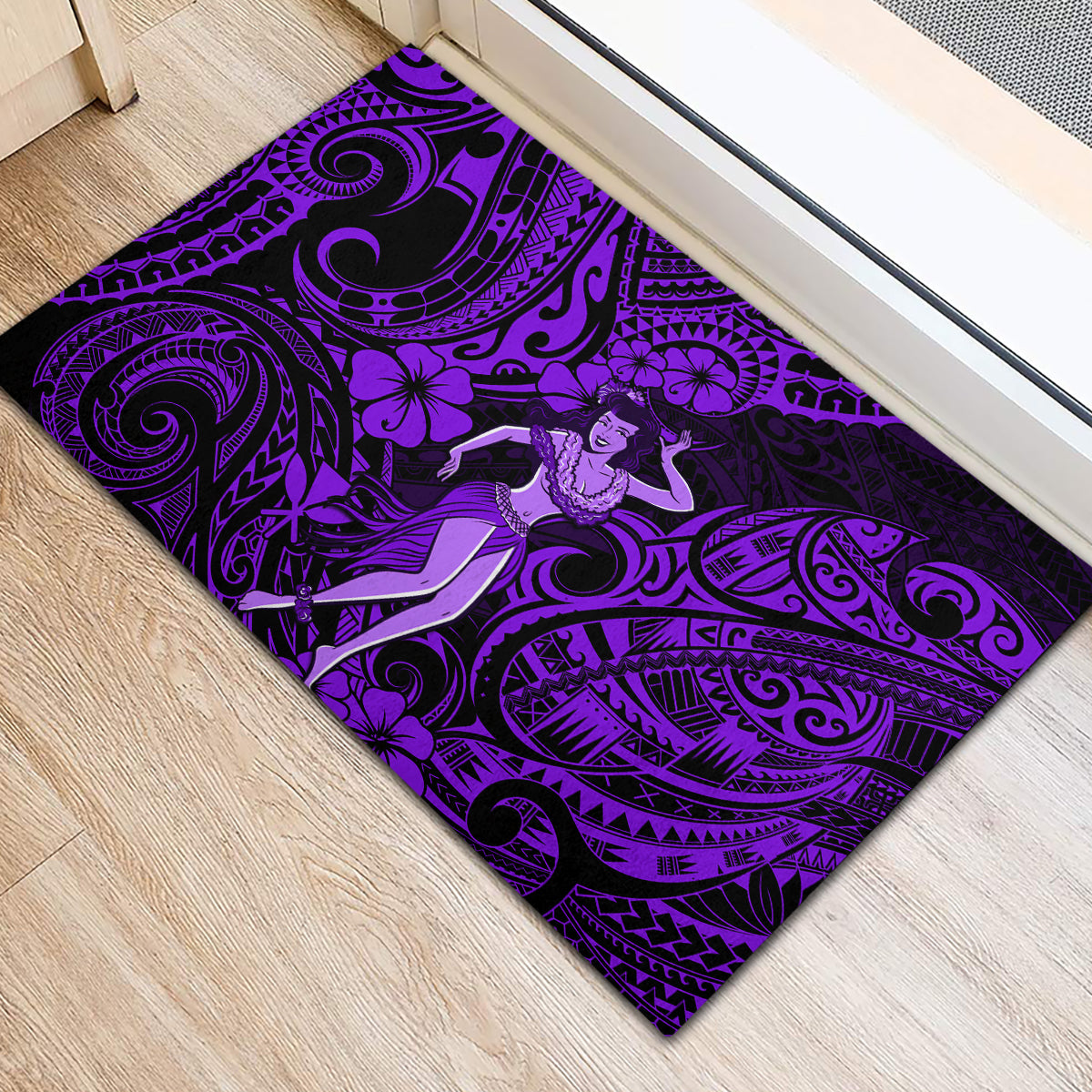Hawaii Hula Girl Rubber Doormat Hibiscus Hawaii Tribal Tattoo Purple Version LT01 - Polynesian Pride