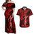 Hawaii Hula Girl Couples Matching Off Shoulder Maxi Dress and Hawaiian Shirt Hibiscus Hawaii Tribal Tattoo Red Version LT01 Red - Polynesian Pride