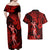 Hawaii Hula Girl Couples Matching Off Shoulder Maxi Dress and Hawaiian Shirt Hibiscus Hawaii Tribal Tattoo Red Version LT01 - Polynesian Pride