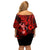 Hawaii Hula Girl Family Matching Off Shoulder Short Dress and Hawaiian Shirt Hibiscus Hawaii Tribal Tattoo Red Version LT01 - Polynesian Pride