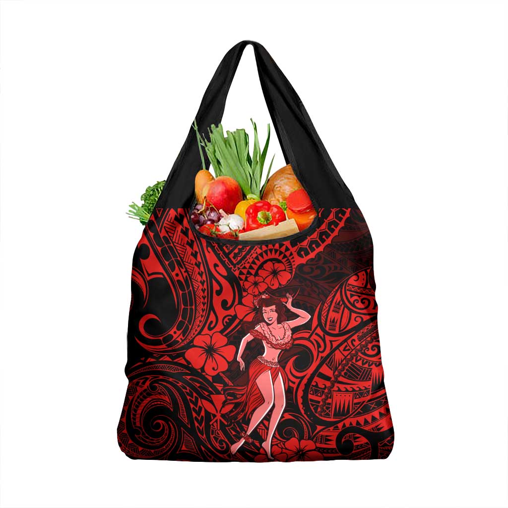 Hawaii Hula Girl Grocery Bag Hibiscus Hawaii Tribal Tattoo Red Version LT01 1-pack One Size Red - Polynesian Pride