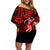 Hawaii Hula Girl Off Shoulder Short Dress Hibiscus Hawaii Tribal Tattoo Red Version LT01 Women Red - Polynesian Pride