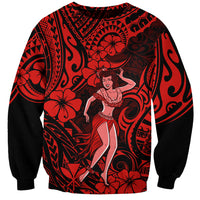 Hawaii Hula Girl Sweatshirt Hibiscus Hawaii Tribal Tattoo Red Version LT01 Unisex Red - Polynesian Pride