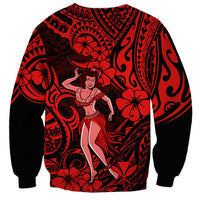 Hawaii Hula Girl Sweatshirt Hibiscus Hawaii Tribal Tattoo Red Version LT01 - Polynesian Pride