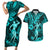 Hawaii Hula Girl Couples Matching Short Sleeve Bodycon Dress and Hawaiian Shirt Hibiscus Hawaii Tribal Tattoo Turquoise Version LT01 Turquoise - Polynesian Pride