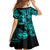 Hawaii Hula Girl Family Matching Off Shoulder Long Sleeve Dress and Hawaiian Shirt Hibiscus Hawaii Tribal Tattoo Turquoise Version LT01 - Polynesian Pride