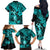 Hawaii Hula Girl Family Matching Off Shoulder Long Sleeve Dress and Hawaiian Shirt Hibiscus Hawaii Tribal Tattoo Turquoise Version LT01 - Polynesian Pride