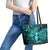 Hawaii Hula Girl Leather Tote Bag Hibiscus Hawaii Tribal Tattoo Turquoise Version LT01 - Polynesian Pride