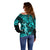 Hawaii Hula Girl Off Shoulder Sweater Hibiscus Hawaii Tribal Tattoo Turquoise Version LT01 - Polynesian Pride