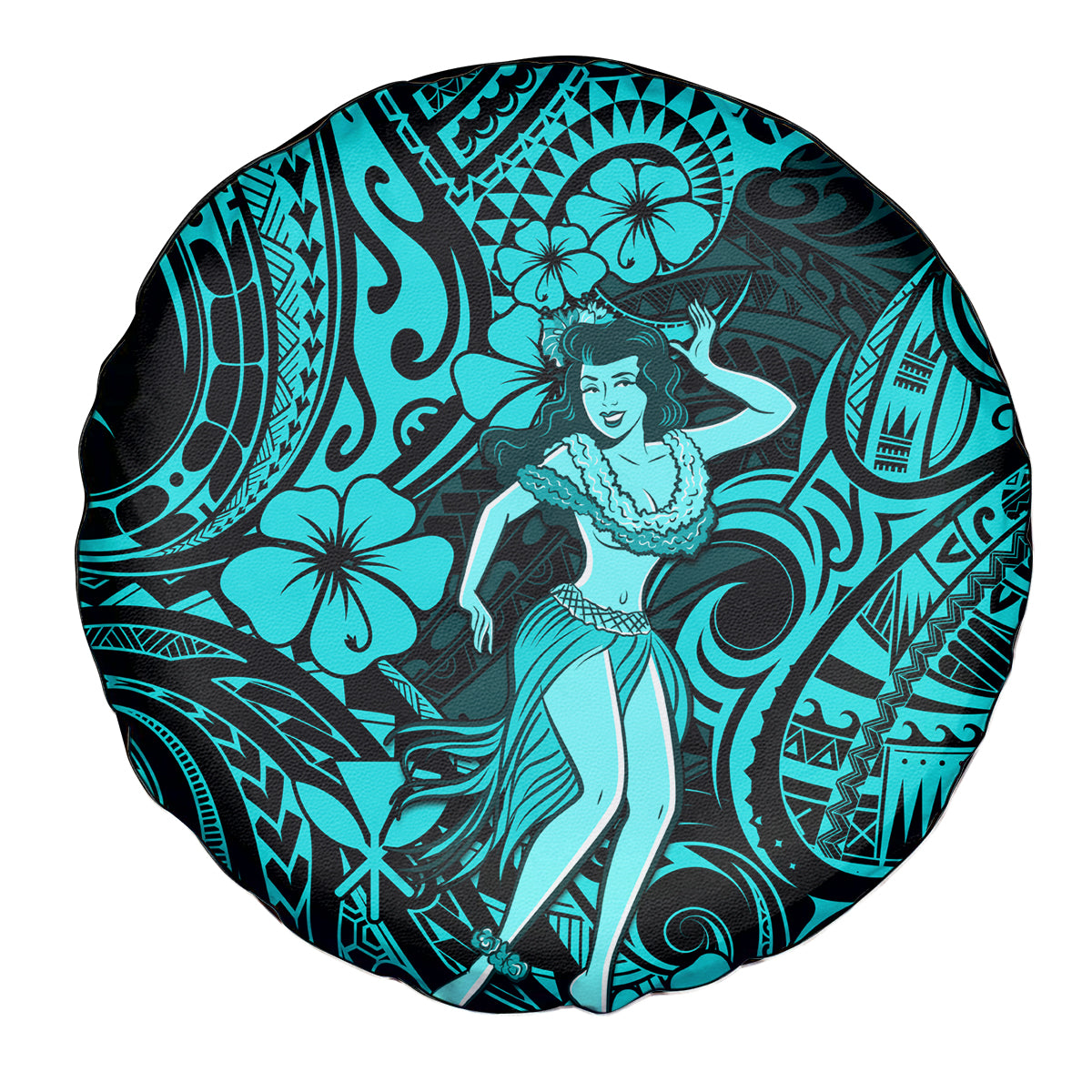 Hawaii Hula Girl Spare Tire Cover Hibiscus Hawaii Tribal Tattoo Turquoise Version LT01 Turquoise - Polynesian Pride