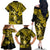 Hawaii Hula Girl Family Matching Off Shoulder Long Sleeve Dress and Hawaiian Shirt Hibiscus Hawaii Tribal Tattoo Yellow Version LT01 - Polynesian Pride