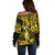 Hawaii Hula Girl Off Shoulder Sweater Hibiscus Hawaii Tribal Tattoo Yellow Version LT01 - Polynesian Pride