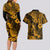 Hawaii Pineapple Couples Matching Long Sleeve Bodycon Dress and Hawaiian Shirt Paradise Flowers Pacific With Gold Polynesian Tribal LT01 - Polynesian Pride