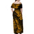 Hawaii Pineapple Family Matching Off Shoulder Maxi Dress and Hawaiian Shirt Paradise Flowers Pacific With Gold Polynesian Tribal LT01 - Polynesian Pride