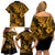 Hawaii Pineapple Family Matching Off Shoulder Short Dress and Hawaiian Shirt Paradise Flowers Pacific With Gold Polynesian Tribal LT01 - Polynesian Pride