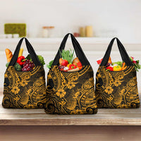 Hawaii Pineapple Grocery Bag Paradise Flowers Pacific With Gold Polynesian Tribal LT01 3-pack One Size Gold - Polynesian Pride