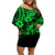 Hawaii Pineapple Family Matching Off Shoulder Short Dress and Hawaiian Shirt Paradise Flowers Pacific With Green Polynesian Tribal LT01 Mom's Dress Green - Polynesian Pride