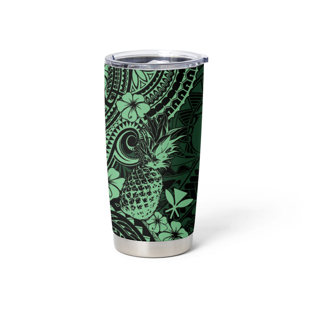 Hawaii Pineapple Tumbler Cup Paradise Flowers Pacific With Green Polynesian Tribal LT01 - Polynesian Pride