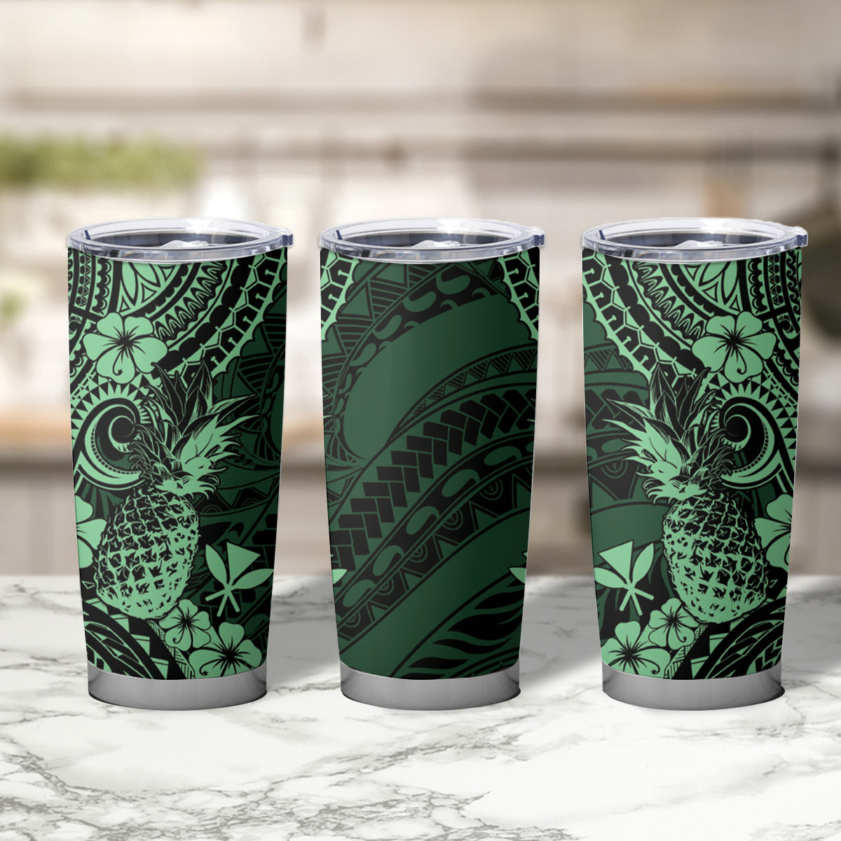 Hawaii Pineapple Tumbler Cup Paradise Flowers Pacific With Green Polynesian Tribal LT01 - Polynesian Pride