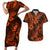 Hawaii Pineapple Couples Matching Short Sleeve Bodycon Dress and Hawaiian Shirt Paradise Flowers Pacific With Orange Polynesian Tribal LT01 Orange - Polynesian Pride