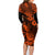 Hawaii Pineapple Family Matching Long Sleeve Bodycon Dress and Hawaiian Shirt Paradise Flowers Pacific With Orange Polynesian Tribal LT01 - Polynesian Pride