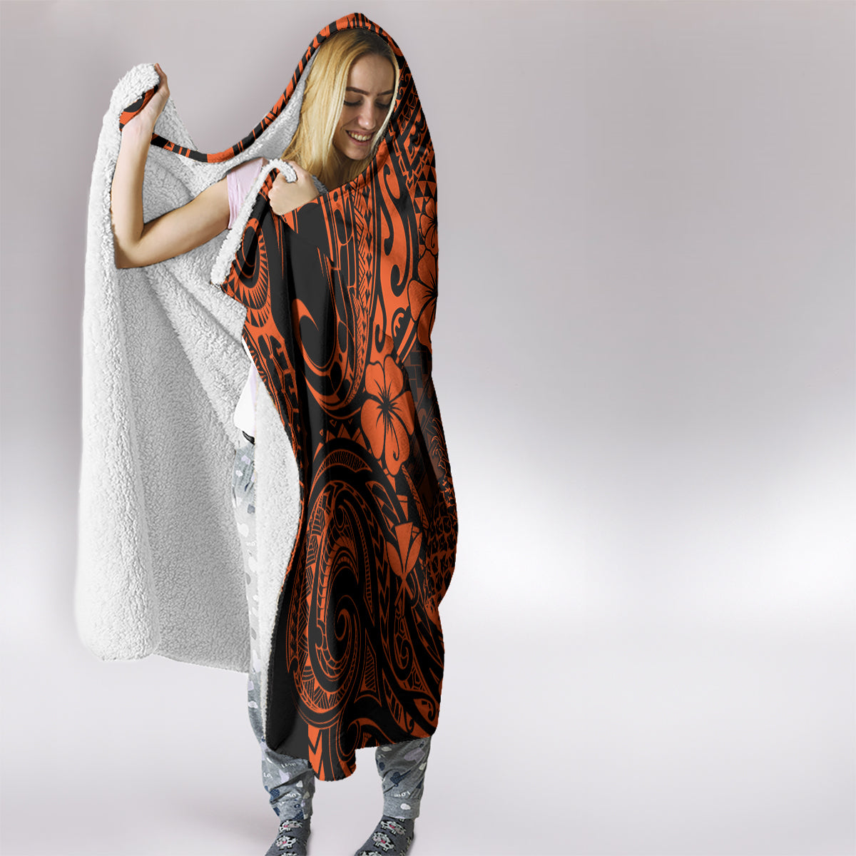Hawaii Pineapple Hooded Blanket Paradise Flowers Pacific With Orange Polynesian Tribal LT01 - Polynesian Pride