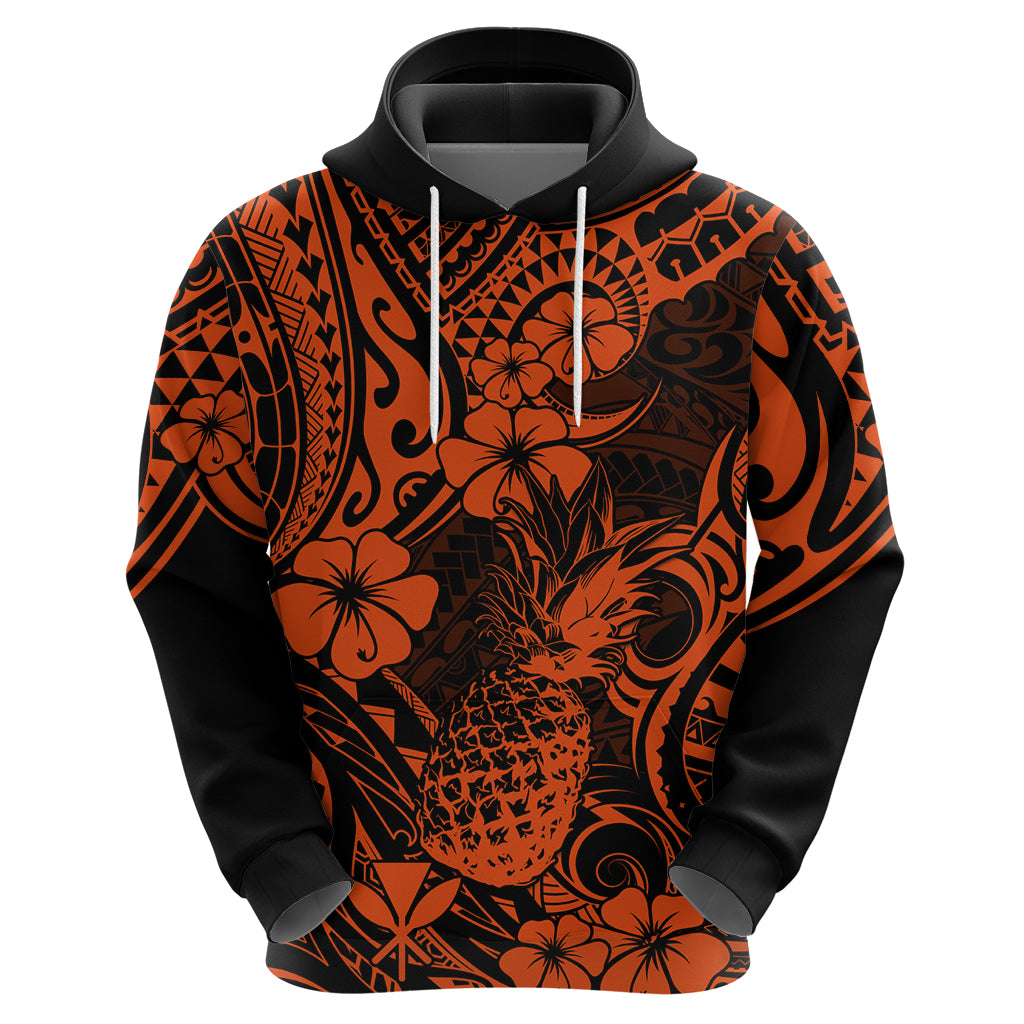 Hawaii Pineapple Hoodie Paradise Flowers Pacific With Orange Polynesian Tribal LT01 - Polynesian Pride