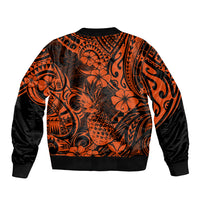 Hawaii Pineapple Sleeve Zip Bomber Jacket Paradise Flowers Pacific With Orange Polynesian Tribal LT01 - Polynesian Pride