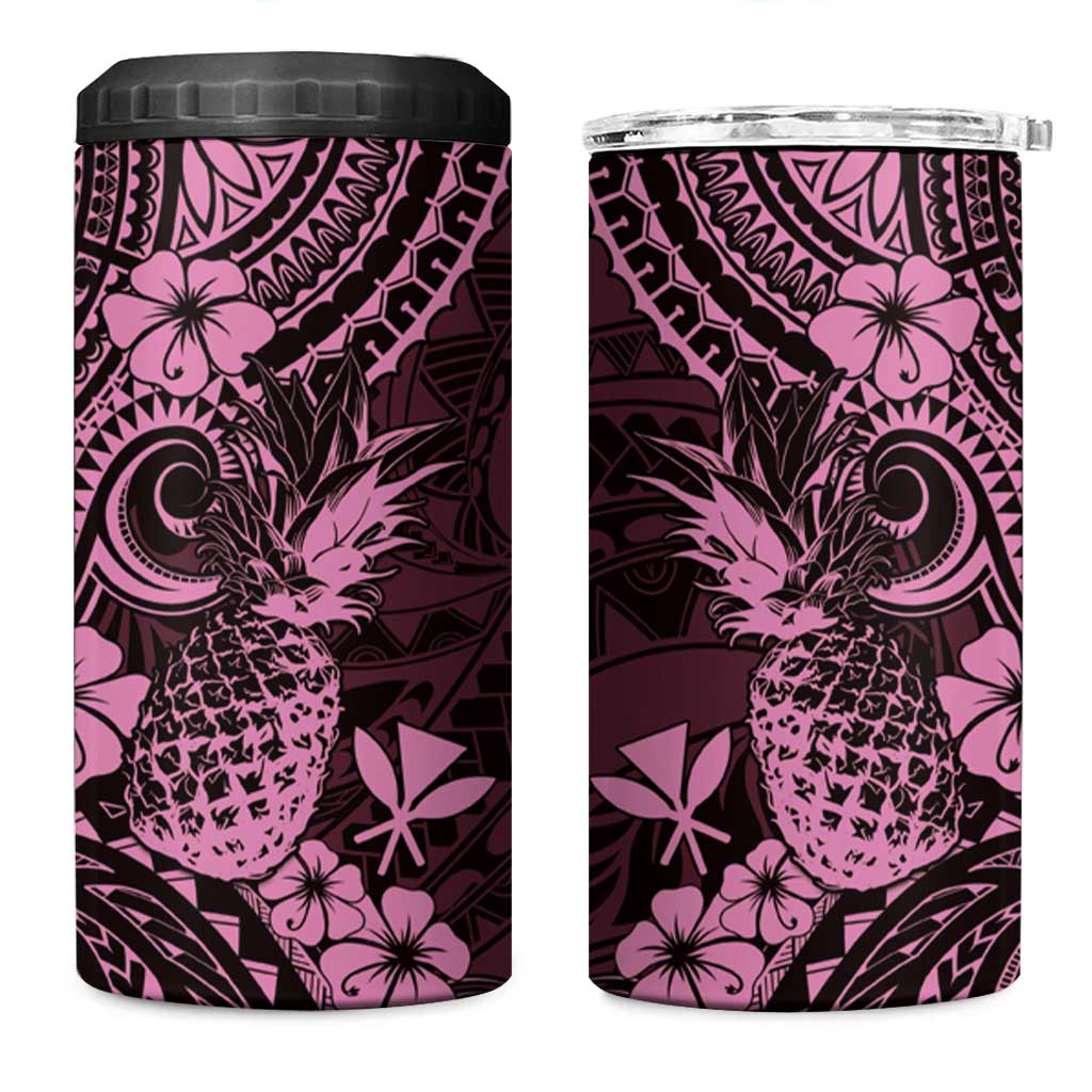 Hawaii Pineapple 4 in 1 Can Cooler Tumbler Paradise Flowers Pacific With Pink Polynesian Tribal LT01 One Size: 16 oz Pink - Polynesian Pride